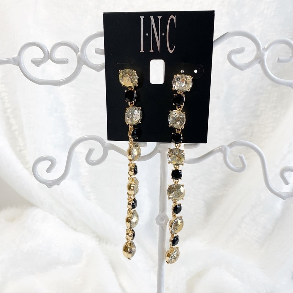 INC gold tone and black multi stone drop earrings